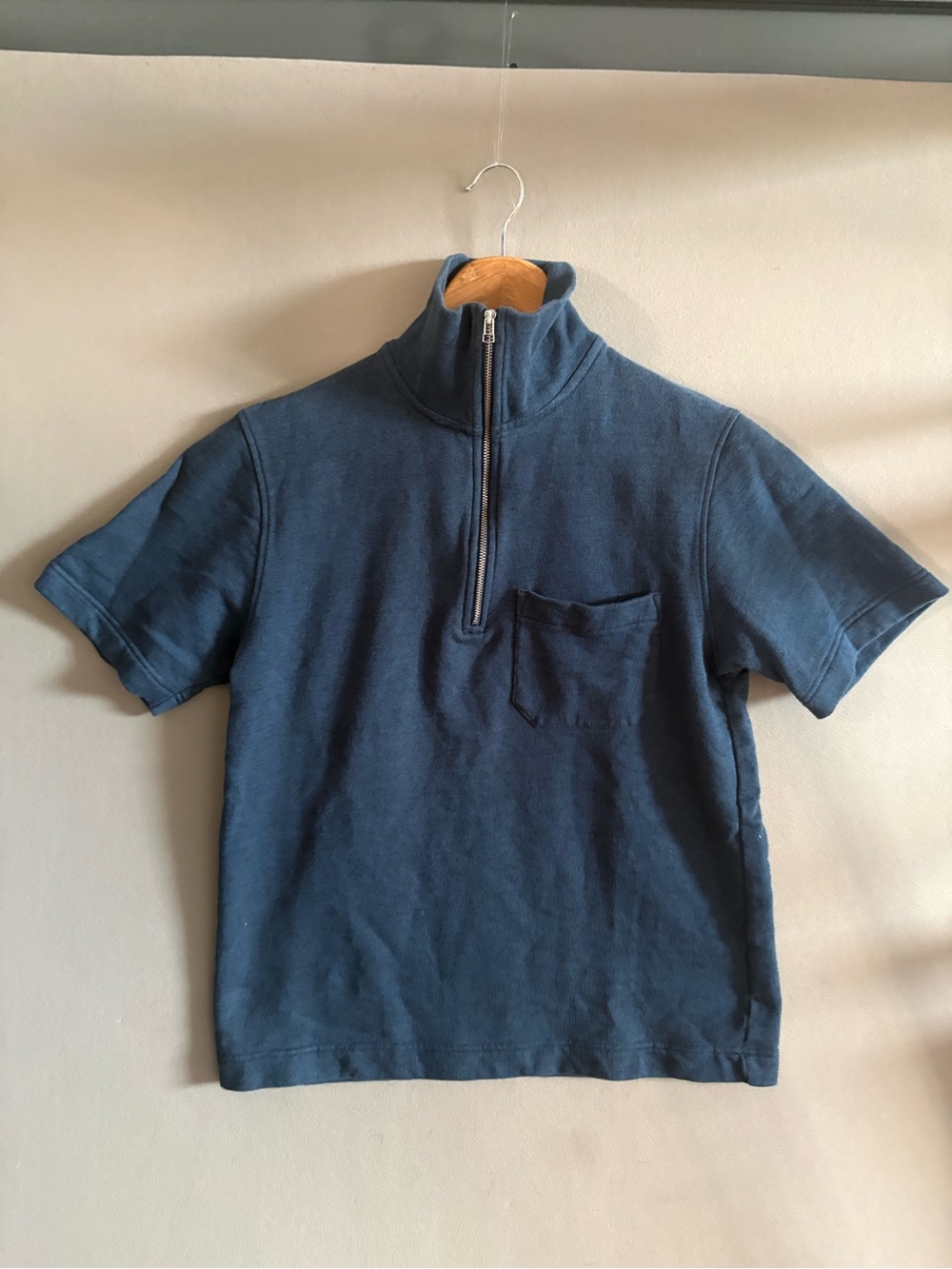 Norse Projects Jorn Half Zip Short Sleeve Men Small Cotton Linen Deep Teal